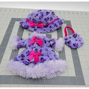 Gund Girls Best Friends In Fashion Purple Fancy Coat Hat Bag Leopard Print